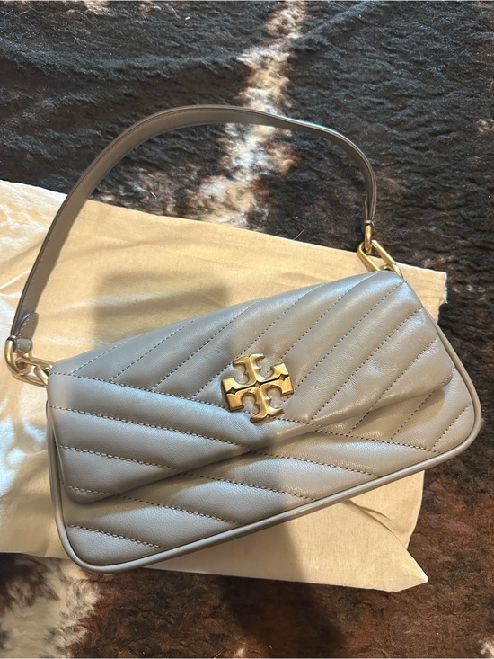 Tory Burch Handbags - Tory Burch Quilted Chevron Shoulder Bag in Light Gray with Gold Hardware